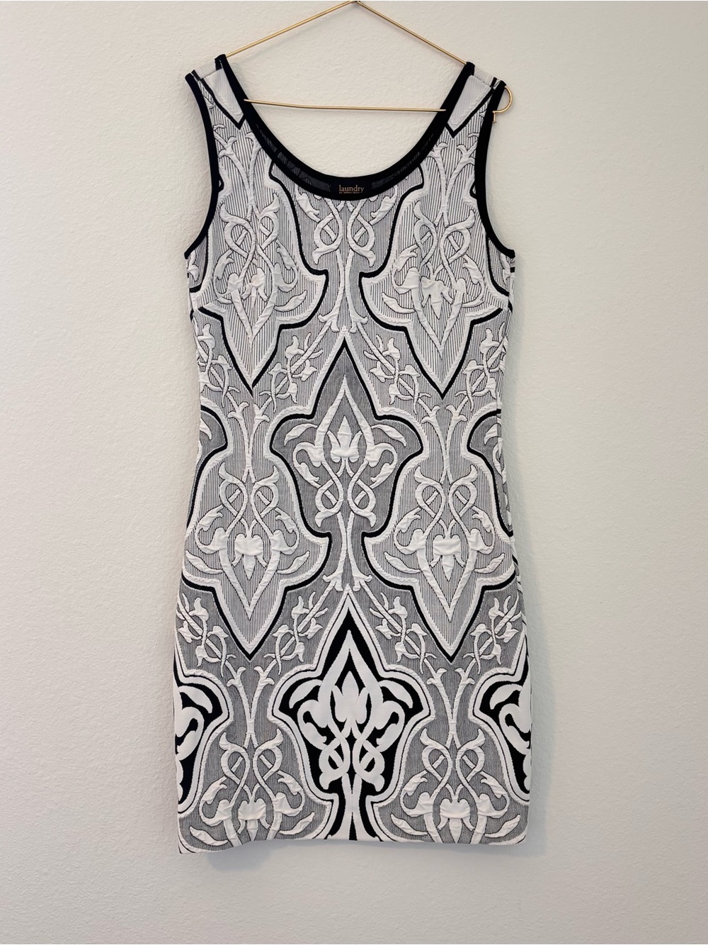 Laundry By Shelli Segal Black and White Embroidered Tank Mini Dress